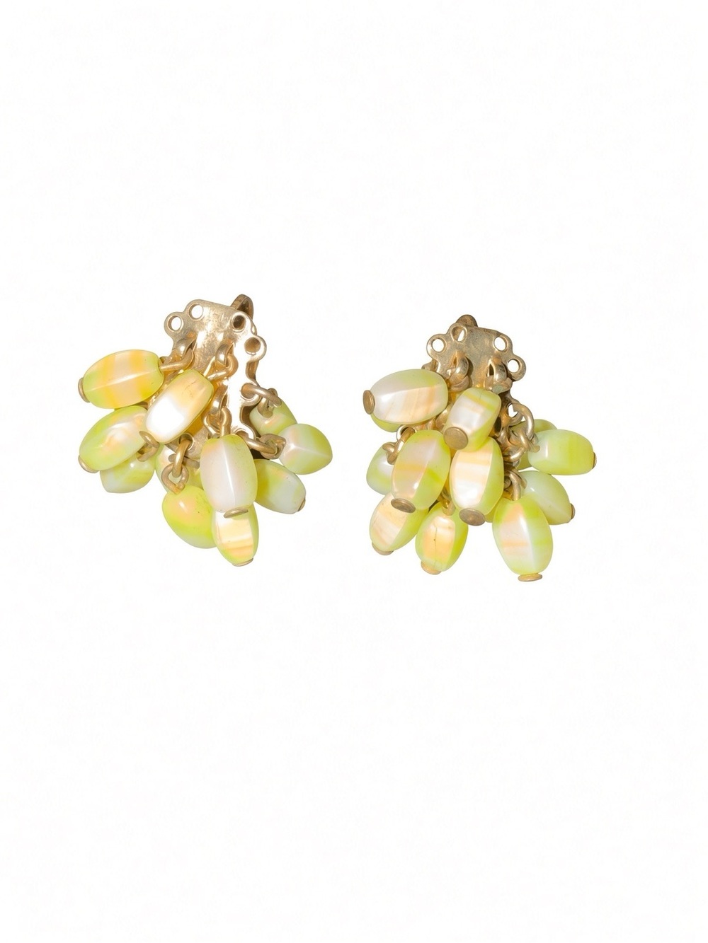 Vintage Accessocraft NYC Yellow Lime Green Cluster Bead Clip-On Earrings